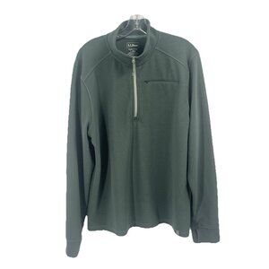 LL Bean Venturestretch Fitted Mens Ottoman Ribbed Half Zip Pullover Green Sz L